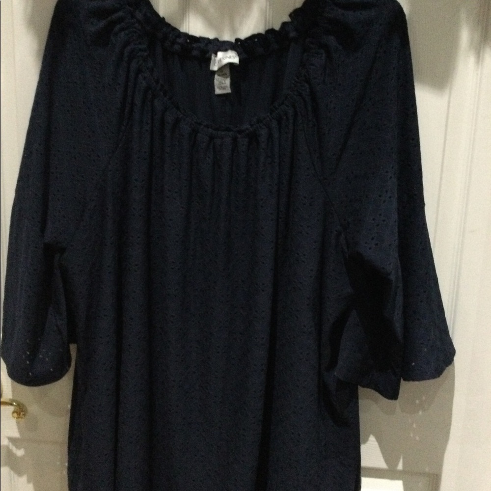 Catherine’s plus size, dark blue, 3/4 sleeves, loose flowing dressy top